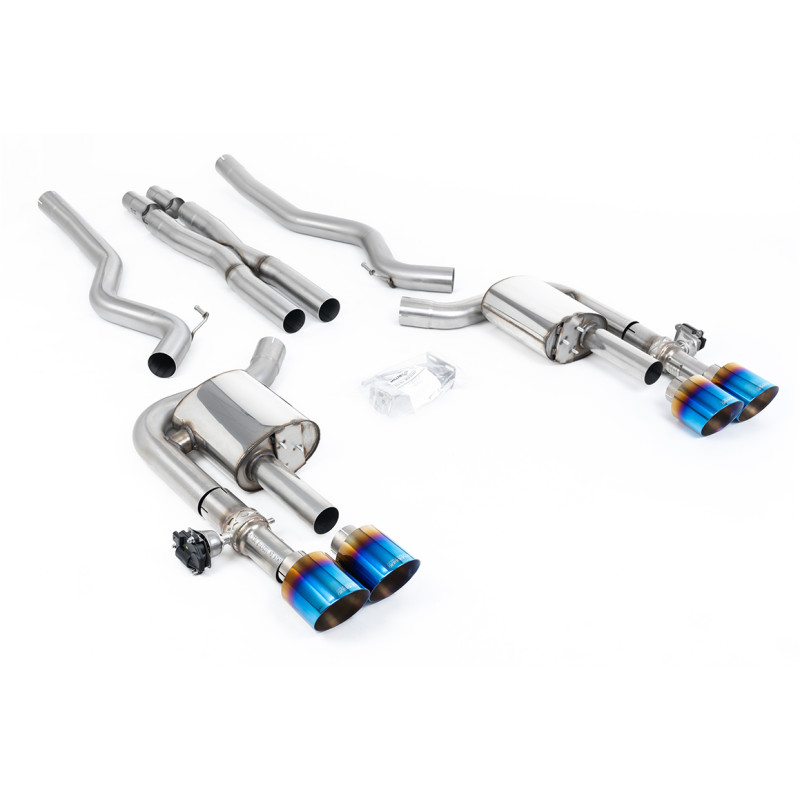 Catback Milltek Ford Mustang Mk6, Mustang MK7 - Avec X pipe et valves actives - sorties Quand GT115 Titane bleui