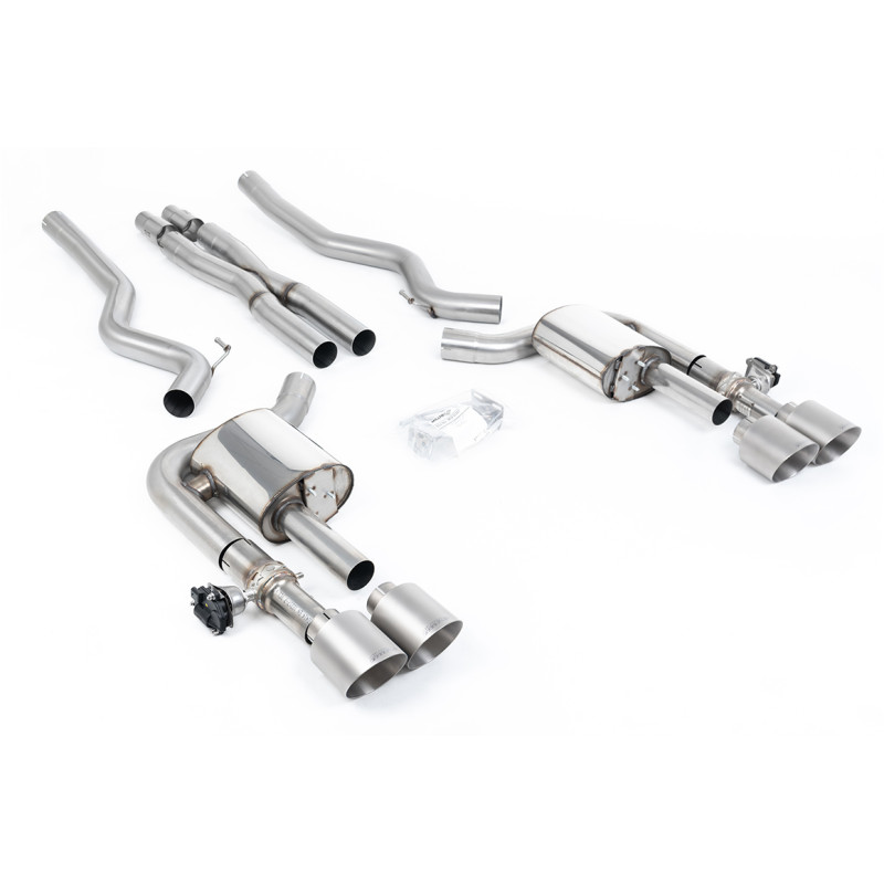 Catback Milltek Ford Mustang Mk6 Mach 1, Mustang MK7 Dark Horse - Avec X pipe et valves actives - sorties Quand GT115 Titane