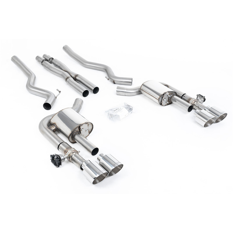 Catback Milltek Ford Mustang Mk6 Mach 1, Mustang MK7 Dark Horse - Avec X pipe et valves actives - sorties Quand GT115 Polies