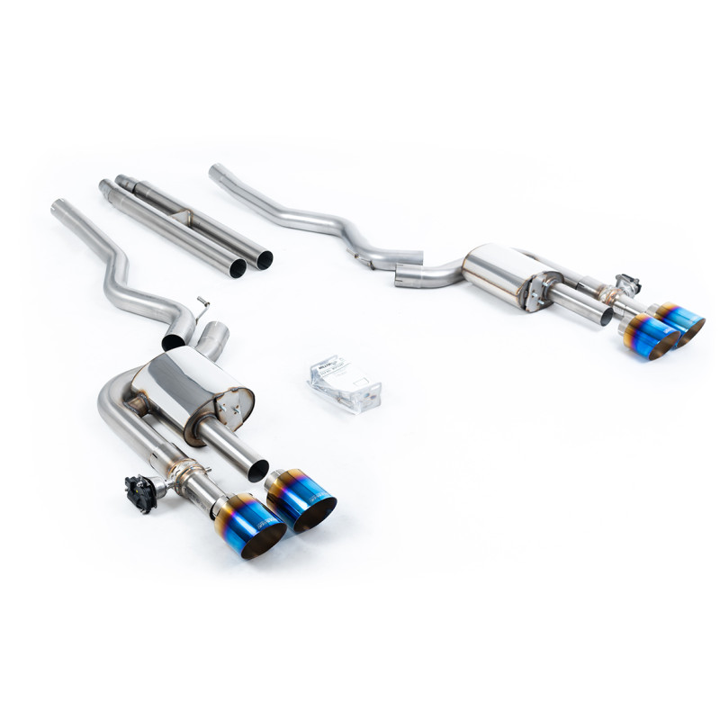 Catback Milltek Ford Mustang Mk6, Mustang MK7 - Avec H pipe et valves actives - sorties Quand GT115 Titane bleui