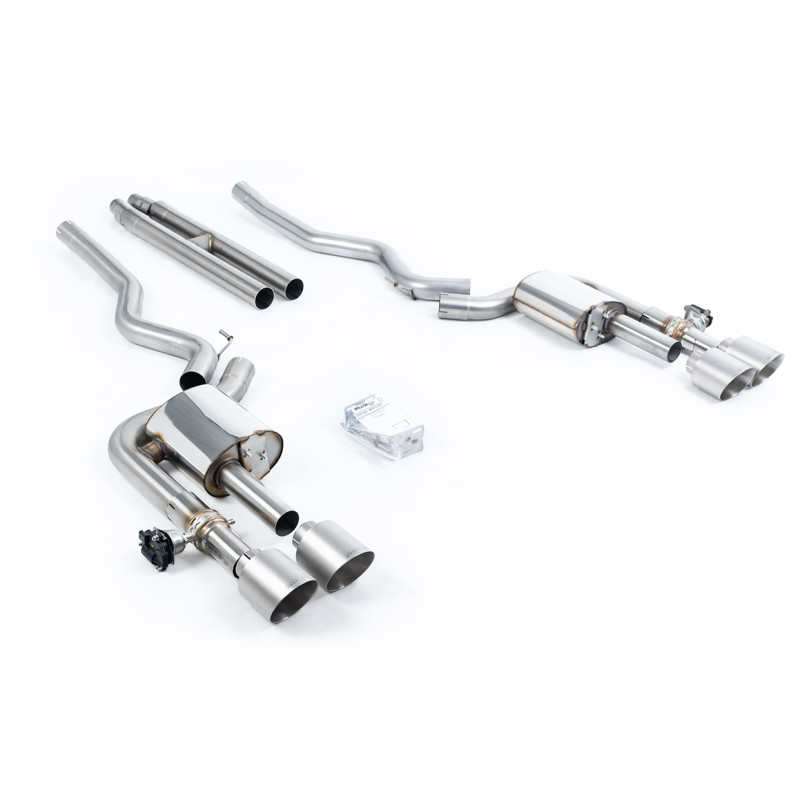 Catback Milltek Ford Mustang Mk6 Mach 1, Mustang MK7 Dark Horse - Avec H pipe et valves actives - sorties Quand GT115 Titane