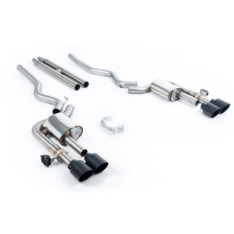 Cat-Back-Anlage Milltek Ford Mustang Mk6, Mustang MK7 - Mit H-Pipe und aktiven Abgasklappen - Quad-Endrohre GT115 Cerakote Schwa