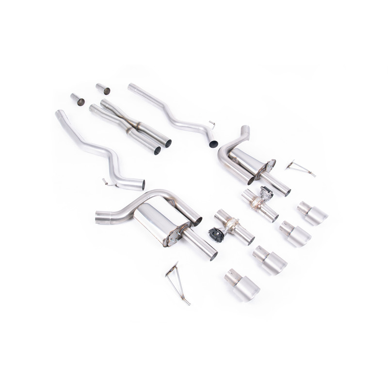 Cat-back Milltek Ford Mustang MK7 GT 5.0 V8 2024-2025 - Con pipa en X y válvulas activas - salidas Quad GT100 titanio