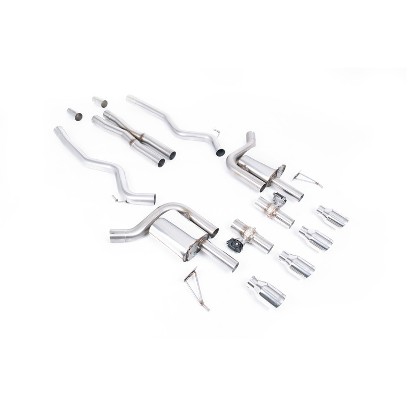 Cat-back Milltek Ford Mustang MK7 GT 5.0 V8 2024-2025 - Con X pipe e valvole attive - uscite Quand GT100 lucidate