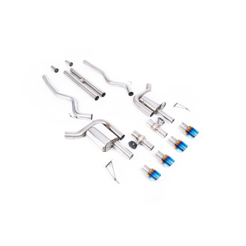 Catback Milltek Ford Mustang MK7 GT 5.0 V8 2024-2025 - Avec H pipe et valves actives - sorties Quand GT100 Titane bleui