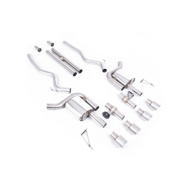 Cat-back Milltek Ford Mustang MK7 GT 5.0 V8 2024-2025 - With H pipe and active exhaust valves - Quad GT100 titanium tips