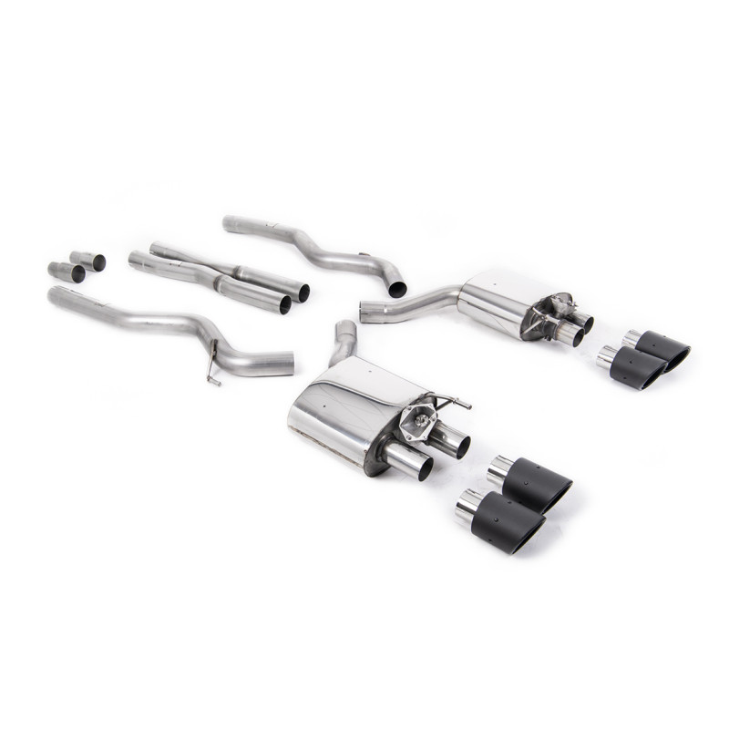 Cat-Back-Anlage Milltek Ford Mustang MK6 GT Ph.2 5.0 V8 2019-2023 - ohne Resonator - Endrohre Quad Jet-100 Carbon