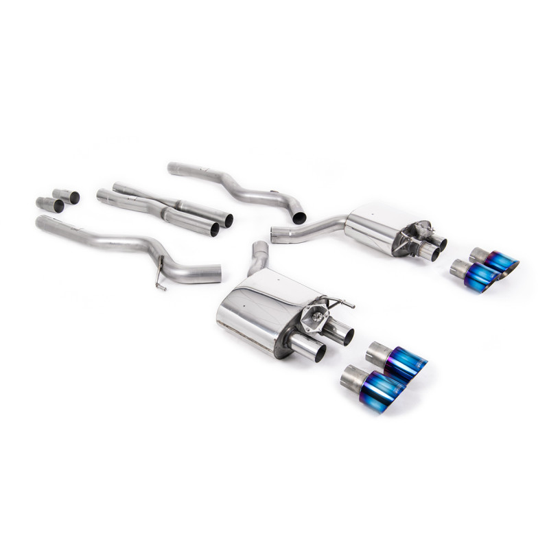 Catback Milltek Ford Mustang MK6 GT Ph.2 5.0 V8 2019-2023 - non résonné - sorties Quad GT100 Titane bleui