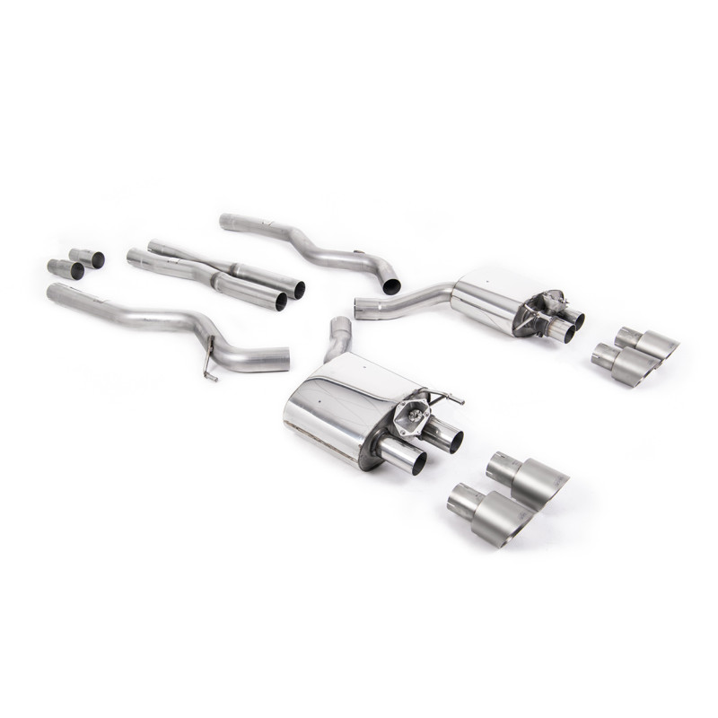 Cat-Back-Anlage Milltek Ford Mustang MK6 GT Ph.2 5.0 V8 2019-2023 - ohne Resonator - Quad-Endrohre GT100 Titan