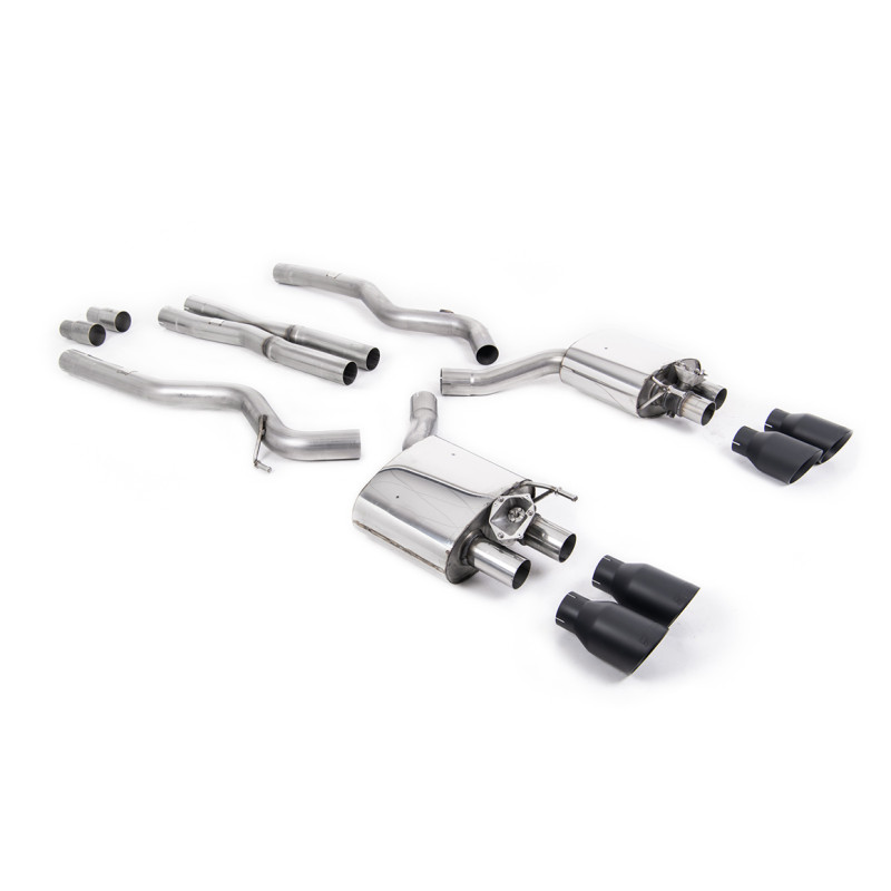 Catback Milltek Ford Mustang MK6 GT Ph.2 5.0 V8 2019-2023 - no resonado - colas de escape Quad GT100 Cerakote Negro