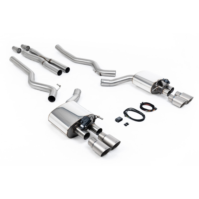 Catback Milltek Ford Mustang MK6 GT 5.0 V8 2015-2018 - Avec X pipe et silencieux AR avec valves - sorties Quad GT90 Titane