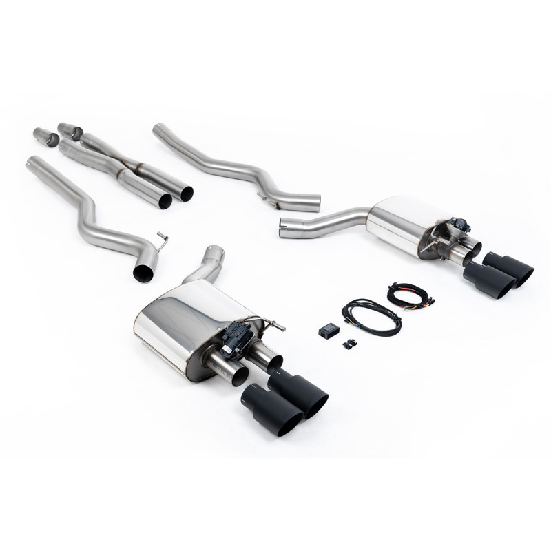 Cat-back Milltek Ford Mustang MK6 GT 2015-2018 - Con X pipe e silenziatore post. con valvole - terminali Quad GT90 Cerakote Nero