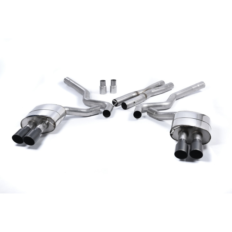 Cat-back Milltek Ford Mustang MK6 GT 5.0 V8 2015-2018 - Sin silenciador primario - salidas Quad GT90 Cerakote Negro