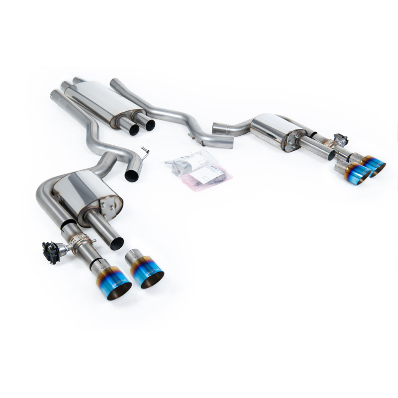 Scarico cat-back Milltek Ford Mustang MK7 2.3 EcoBoost 2024-2025 - Con silenziatore primario - uscite Quad GT100 Titanio bluato