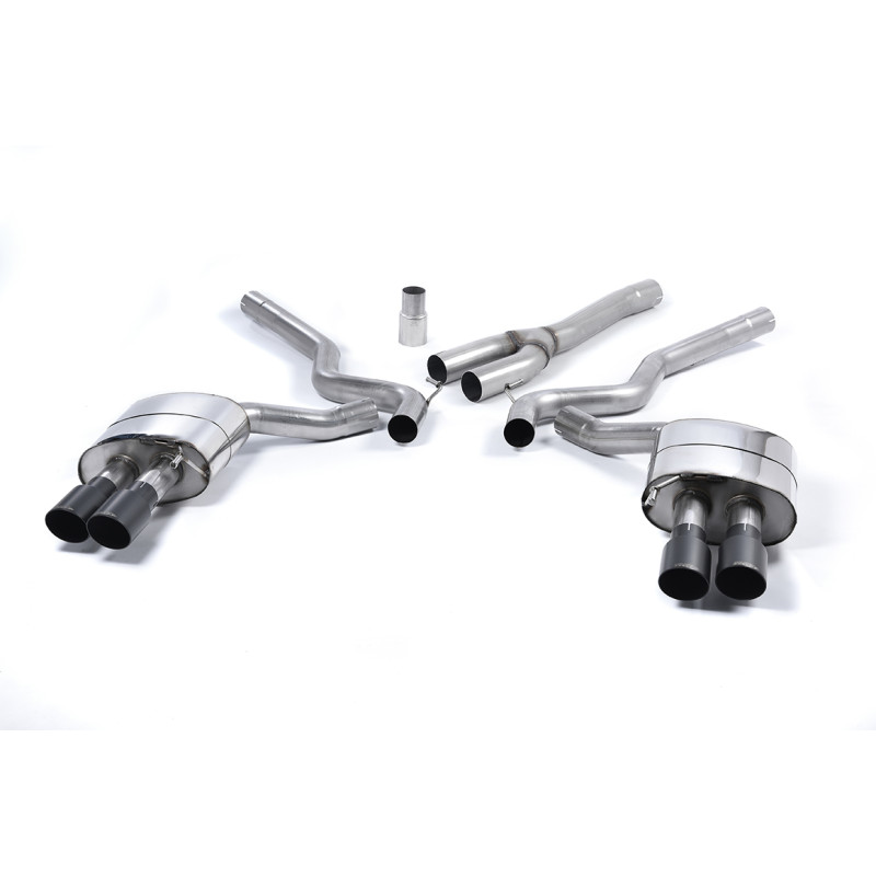 Catback Milltek Ford Mustang MK6 2.3 EcoBoost 2015-2018 - Sin silenciador primario - salidas Quad GT90 Cerakote Negro