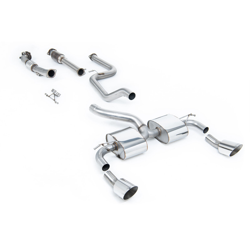 Komplettanlage Milltek Ford Focus MK2 RS 2009-2010, mit Downpipe mit Hi-Flow-Katalysator, ohne Resonator, Dual-Endrohre GT115 DT