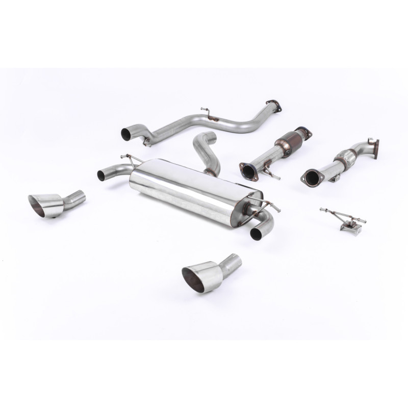 Komplettanlage Milltek Ford Focus MK2 RS - ECE - Anlage mit Downpipe mit Hi-Flow-ECE-Katalysator und Mittelschalldämpfer - Doppe