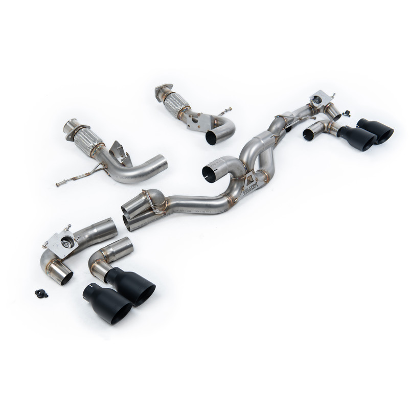 Scarico cat-back Milltek Chevrolet Corvette C8 Stingray e E-Ray 2020-2025 - senza risonatore - terminali Quad GT100 Cerakote Ner