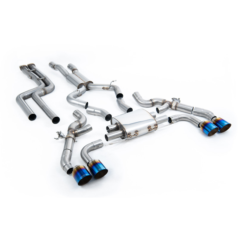 Catback Milltek BMW X3 G01 X3M - Ligne après downpipes avec Bypass FAP sans silencieux - sorties Quad GT115 Titane bleui