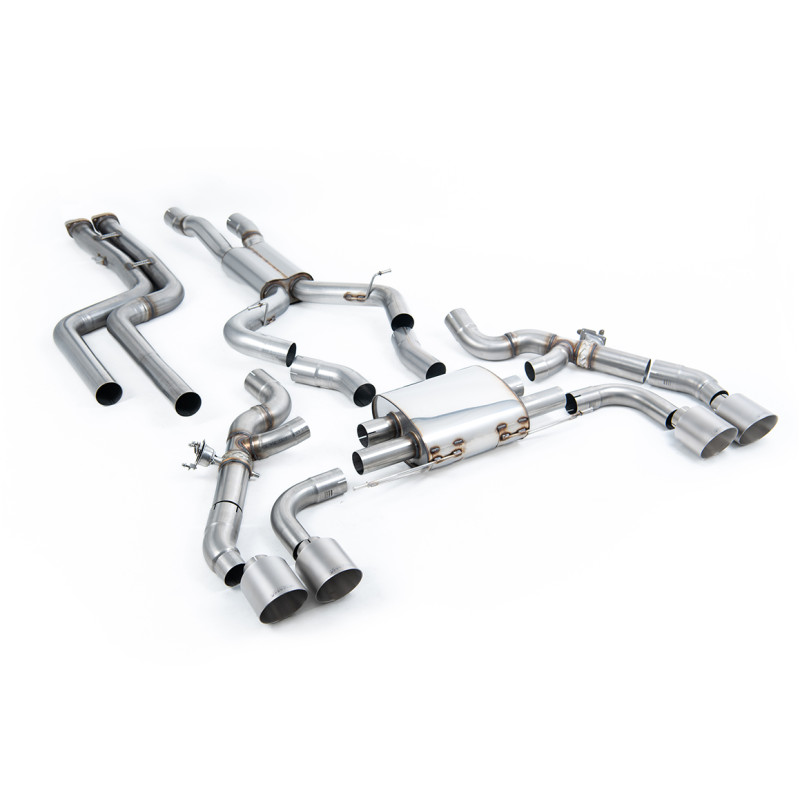 Cat-Back-Anlage Milltek BMW X3 G01 X3M 2019-2021 - nach Downpipes mit DPF-Bypass ohne Schalldämpfer - Quad-Endrohre GT115 Titan