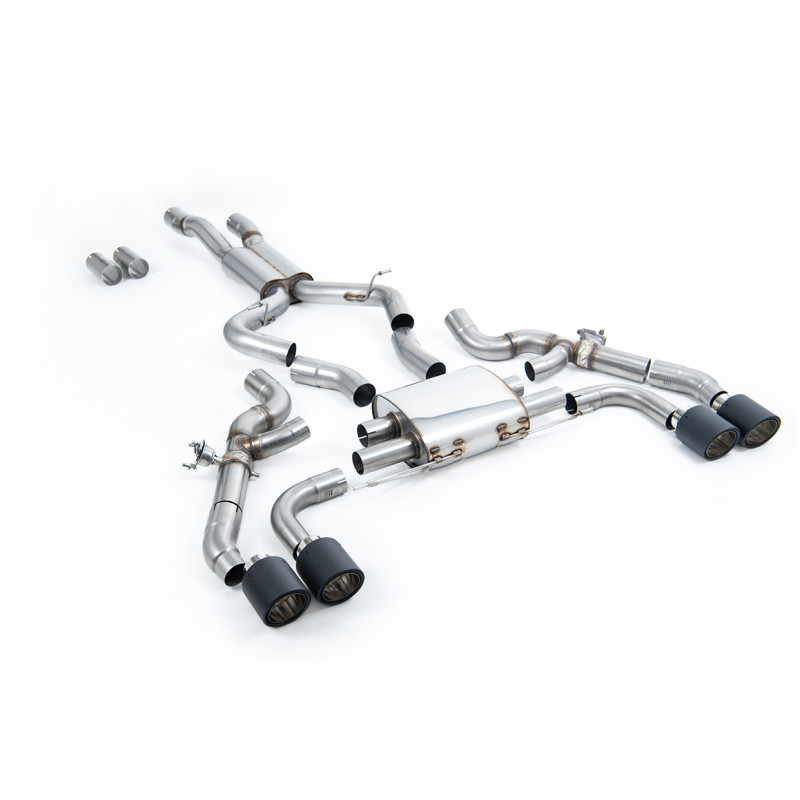 FAP-Back-Anlage Milltek BMW X3 G01 X3M 2019-2024, X4 G02 X4M 2022-2025 - resoniert - Quad-Endrohre Jet-115 Carbon