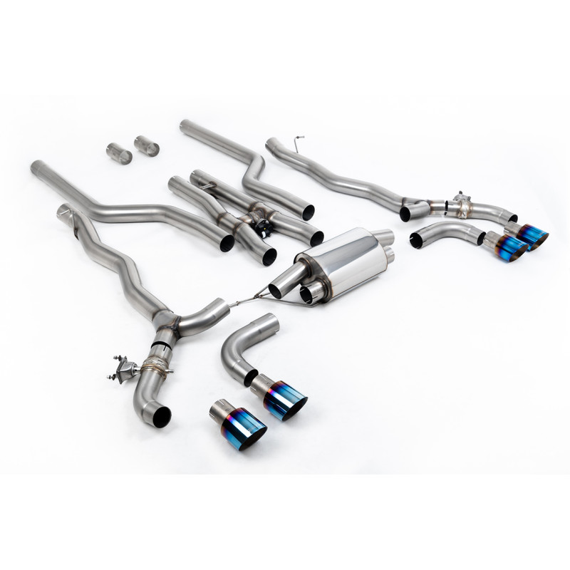 Scarico cat-back Milltek BMW Serie 5 F90 - Linea dopo downpipe con bypass - uscite Quad GT100 titanio blu - M5 e M5 Competition