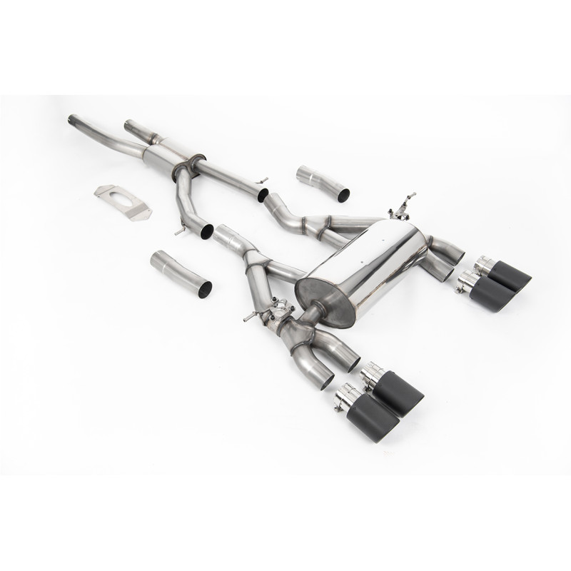 DPF-Back Milltek BMW 3er F80 M3, 4er F82-F83 M4, ECE-zugelassen, resonierend Road, Endrohre Quad Jet-90 Carbon