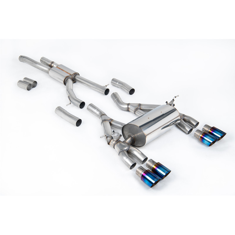 Cat-back Milltek BMW Serie 3 F80 M3 2014-2018, Serie 4 F82-F83 M4 2014-2018 - non risonante - terminali Quad GT90 Titanio blu