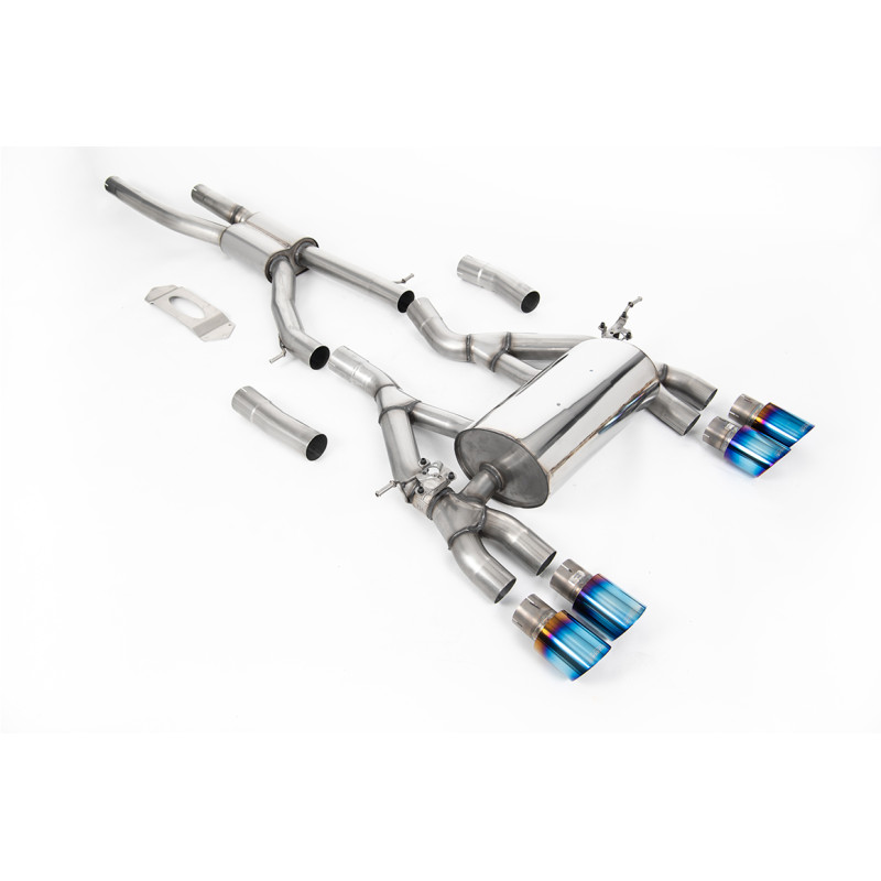 FAP Back Milltek BMW Série 3 F80 M3, Série 4 F82-F83 M4 - Homologué ECE - résonné Road - sorties Quad GT90 Titane bleui