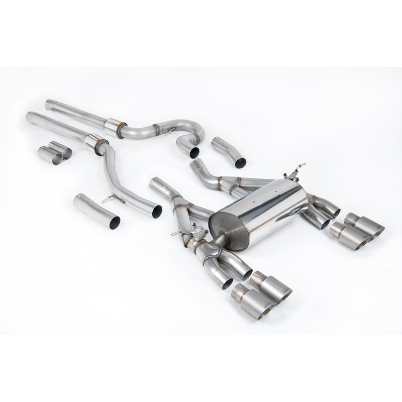 Cat-Back-Anlage Milltek BMW 3er F80 M3 2014-2018, 4er F82-F83 M4 2014-2018 - unresonniert - Quad-GT90-Endrohre Titan