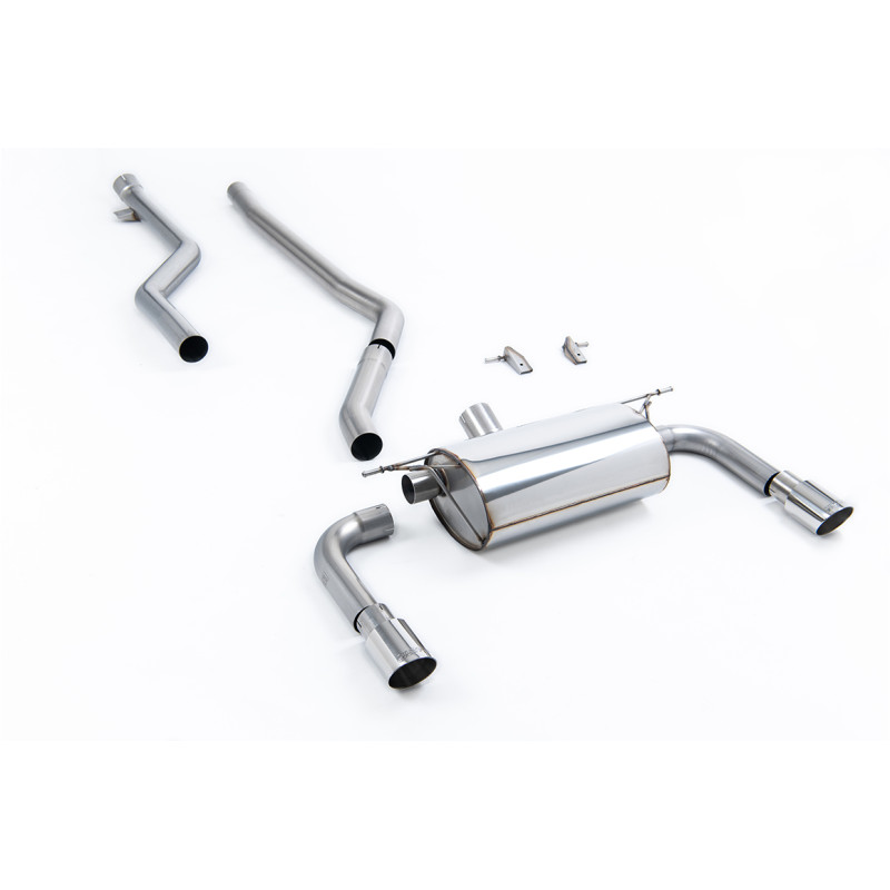 Race-Cat-Back-Anlage Milltek BMW 3er F30 320i 2015-2019, ohne Resonator mit Race-Endschalldämpfer, Endrohre Dual GT90 poliert
