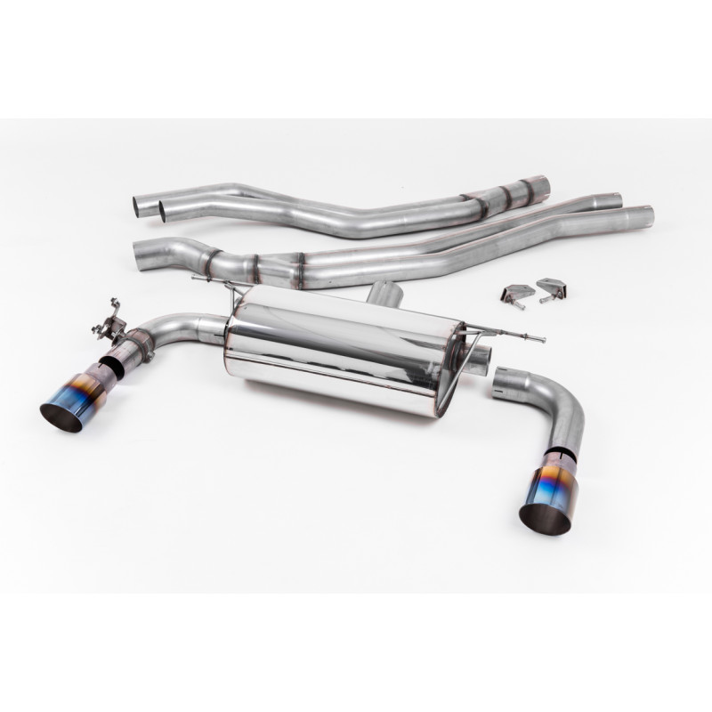Cat-Back-Race-Anlage Milltek BMW 2er F22 M240i 2015-2018, nicht resoniert mit Race-Endschalldämpfer, Dual-GT90-Endrohre titanbla