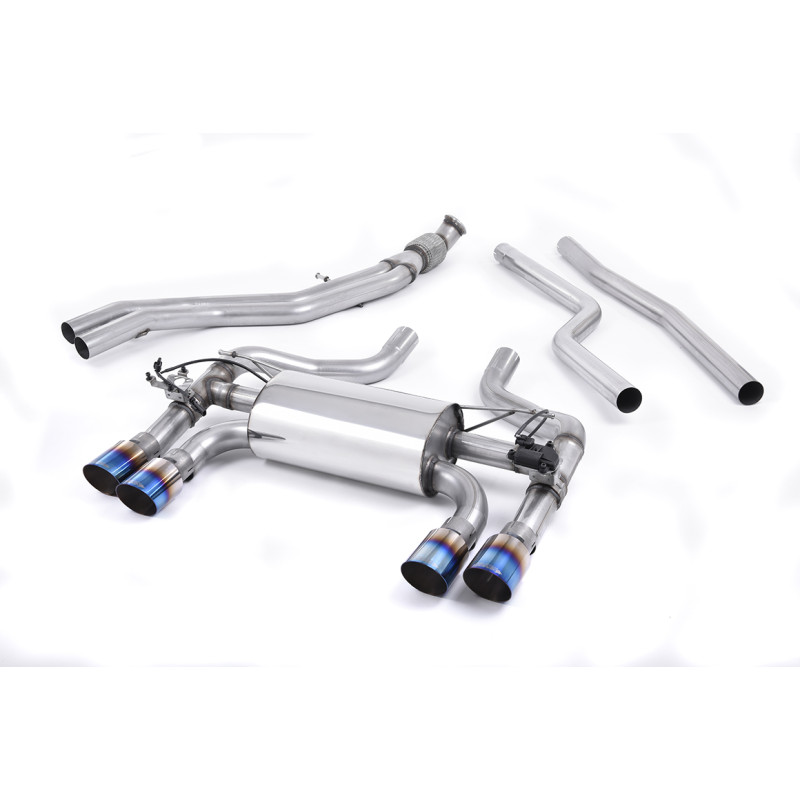 Catback Milltek BMW Série 2 F87 M2 3.0 Biturbo 2016-2018 sans FAP - Homologué ECE - non résonné - sorties Quad GT90 Titane bleui