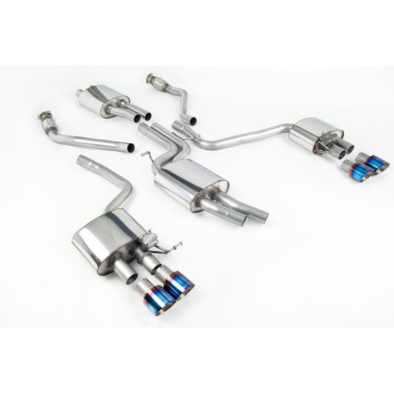 Cat-Back-Anlage Milltek Audi SQ5 8R 2013-2016 - mit Vorschalldämpfer, resoniert - Quad GT100 Endrohre Titan blau angelaufen