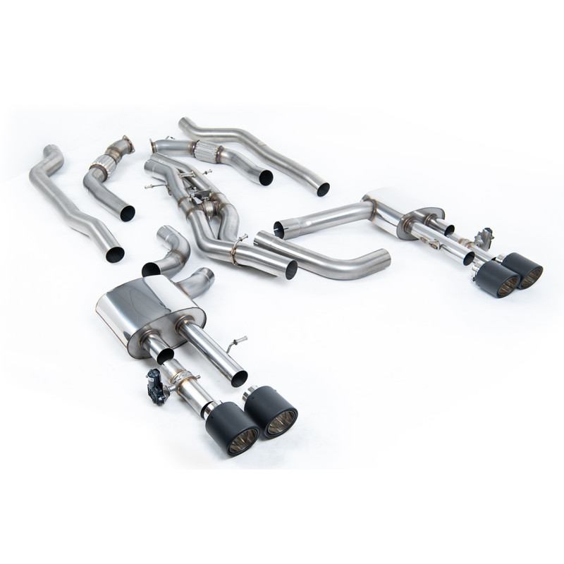 FAP Back Milltek Audi S8 D5 2020-2025 - Sans silencieux primaires et avec partie centrale Active - sorties Quad Jet-115 Carbone