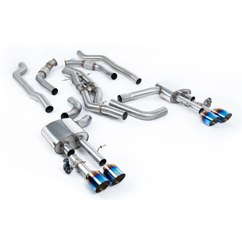 FAP Back Milltek Audi S8 D5 - Sans silencieux primaires et avec partie centrale Active - sorties Quad GT115 Titane bleui