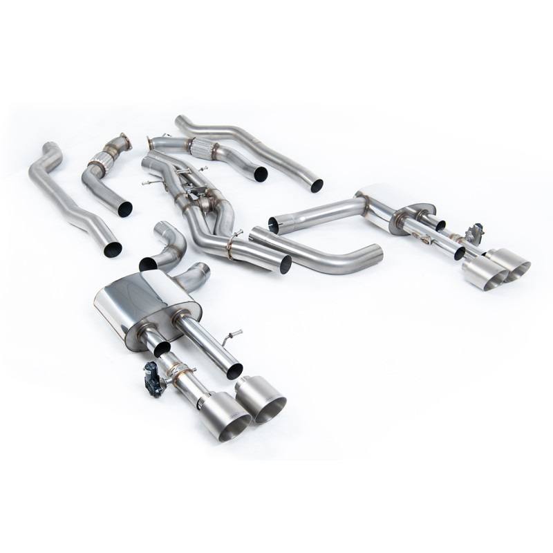 DPF-Back Milltek Audi S8 D5 2020-2025 - Ohne Vorschalldämpfer und mit Active-Mittelteil - Quad-Endrohre GT115 Titan
