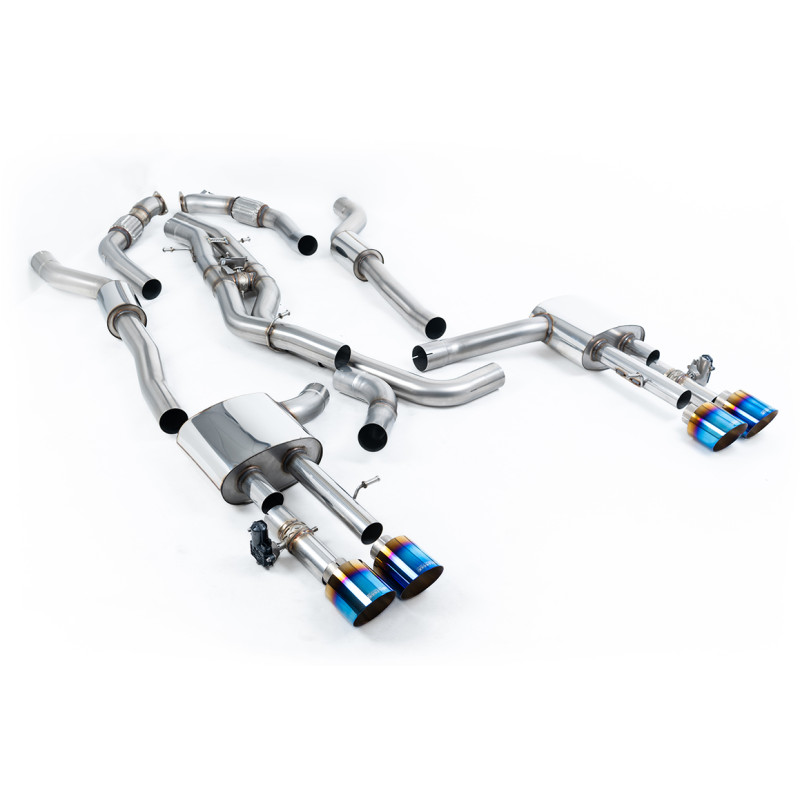 DPF Back Milltek Audi S8 D5 2020-2025 - ECE - con primari + centrale Active - uscite Quad GT115 Titanio blu