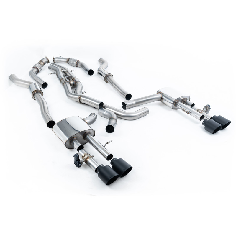 DPF Back Milltek Audi S8 D5 2020-2025 - ECE - with primary + Active centre section - Quad GT115 tips in Cerakote Black