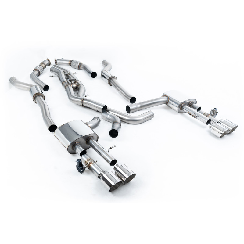 DPF-Back Milltek Audi S8 D5 2020-2025 - ECE - mit Vorschalldämpfer + Mittelteil Active - Quad-Endrohre GT115 Poliert