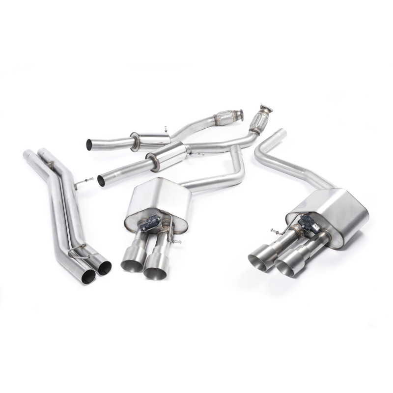 Cat-Back-Anlage Milltek Audi S8 D4 4.0 TFSI 2013-2018 - mit Primärschalldämpfer, resonanzbehaftet - Quad-GT100-Endrohre Titan