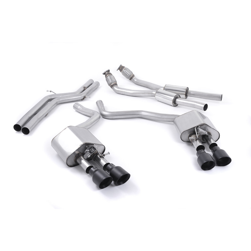Scarico cat-back Milltek Audi S6 C7, S7 4G - Con silenziatori primari e non risonato - terminali Quad GT100 Cerakote Nero