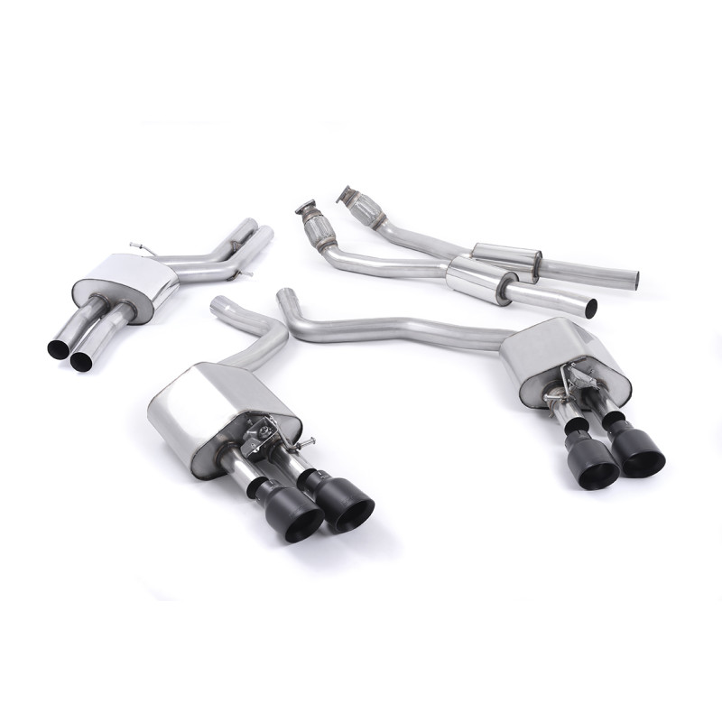 Milltek Cat-back Audi S6 C7 2012-2018, S7 4G 2012-2018 - with primary muffler, resonated - Quad GT100 Black Cerakote tips