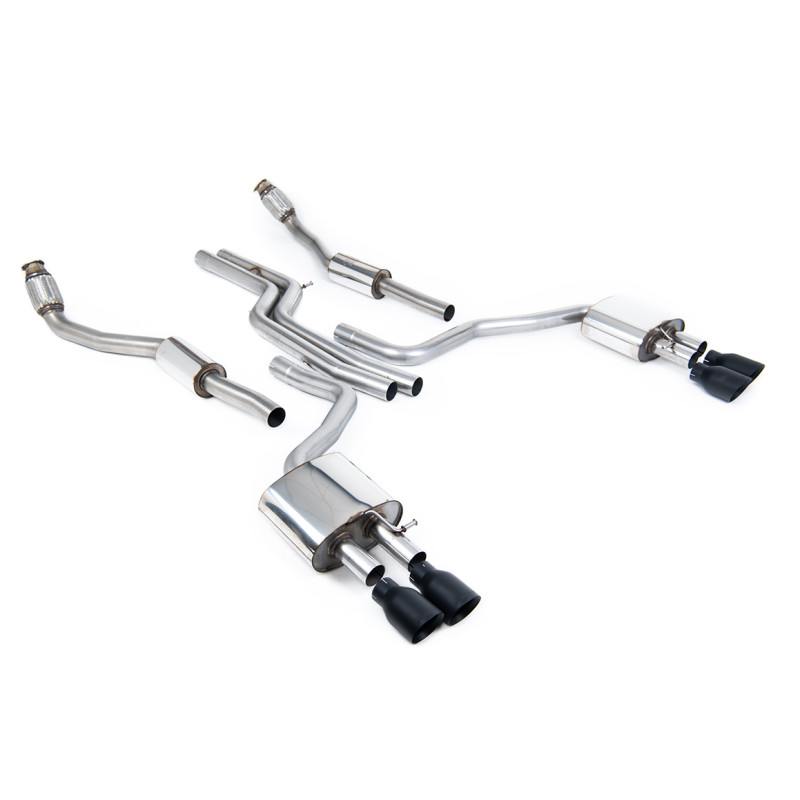 Cat-Back-Anlage Milltek Audi S6 C7 4.0 TFSI 2012-2018 - mit Vorschalldämpfer, ohne Resonator - Quad-Endrohre GT100 Cerakote Schw