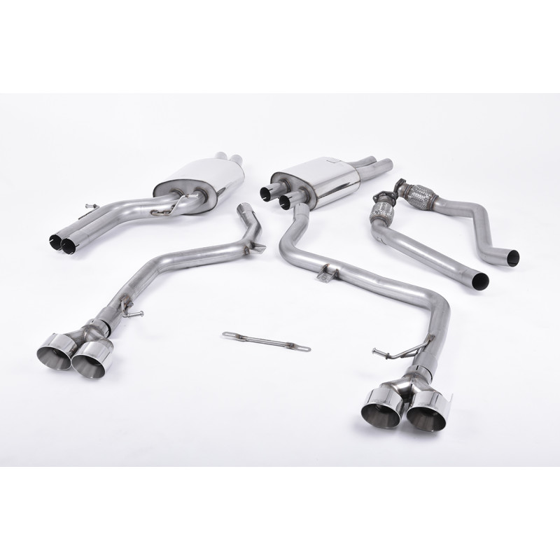 Catback Milltek Audi S5 8T - Version Race - avec silencieux primaire, résonné + bypass silencieux AR - sorties Quad GT100 Polies