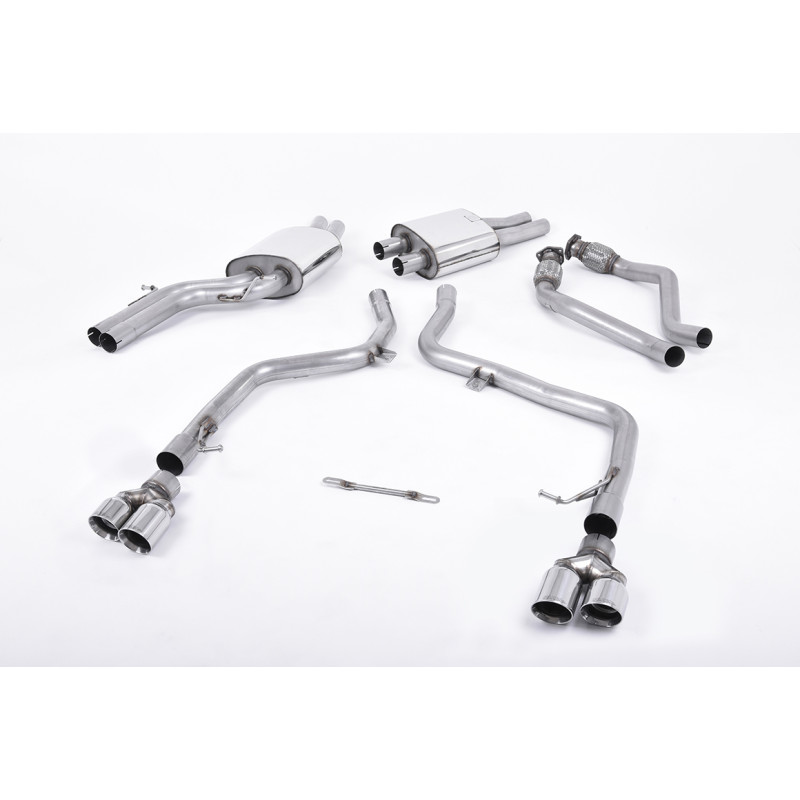 Cat-Back-Anlage Race Milltek Audi S5 8T 2009-2011, mit Vorschalldämpfer, resonanzbehaftet, Bypass am Endschalldämpfer, Quad-Endr