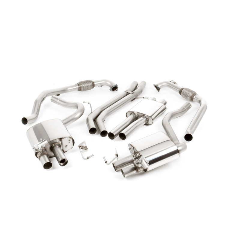 Scarico cat-back Milltek Audi S4 B9, S5 F5 - Omologato ECE - Con silenziatore primario - terminali Quad GT100 Lucidati - con dif