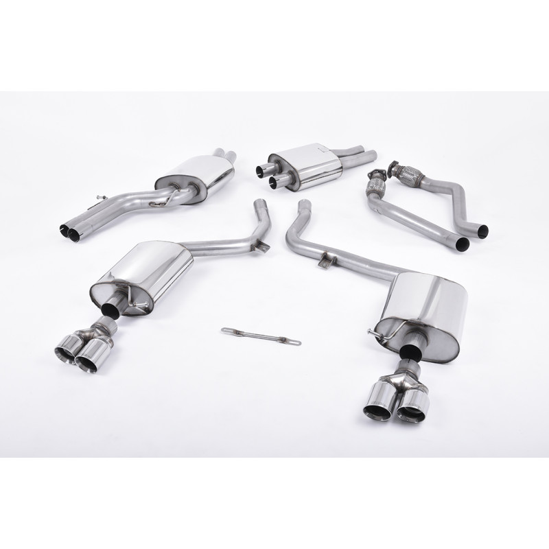 Milltek Cat-Back Exhaust Audi S4 B8, S5 8T - ECE Homologated - with Primary Muffler, Resonated - Polished Quad GT80 Tips