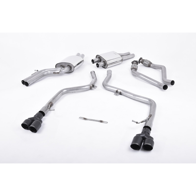 Cat-Back Race Milltek Audi S4 B8, S5 8T - mit Vorschalldämpfer, resonatorbehaftet + Endschalldämpfer-Bypass - Quad GT80 Cerakote