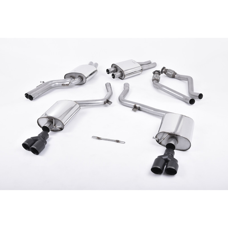 Scarico cat-back Milltek Audi S4 B8, S5 8T - Omologato ECE - con silenziatore primario, risonante - terminali Quad GT80 Cerakote